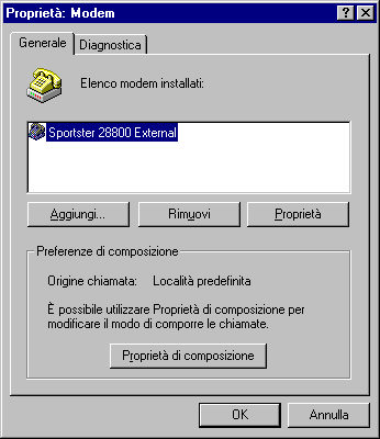 Proprietà del modem